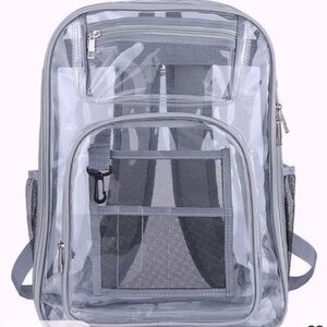 NEW Soft Grey…Student Clear Backpack, Large Heavy Duty PVC Transparent Backpack…